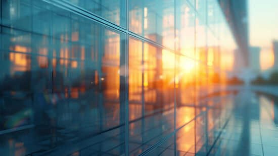 Abstract background of modern office building with glass windows Shallow depth of field